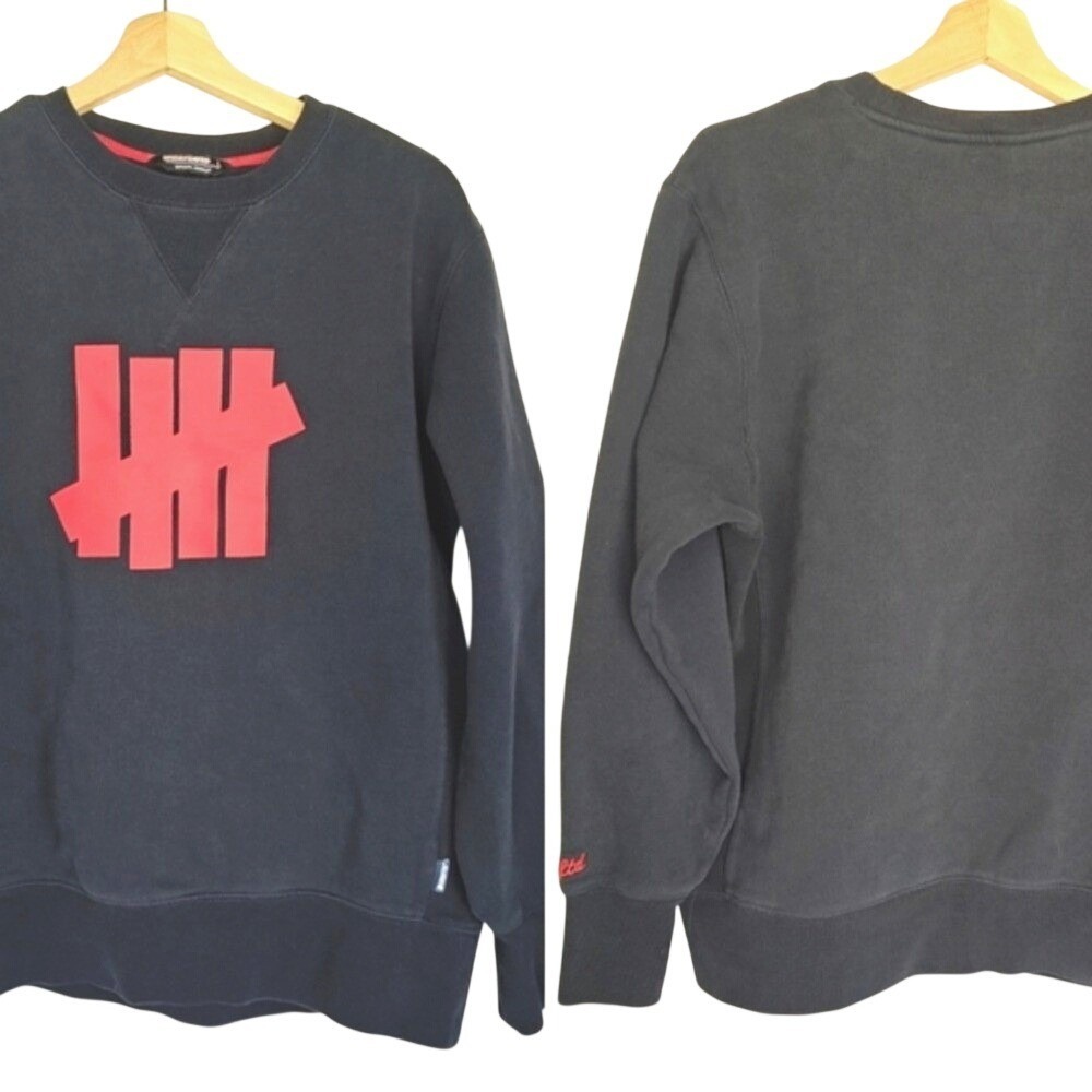 Undefeated Navy Blue Sweatshirt Crew‎ Neck Pullover Red Logo Cotton Large